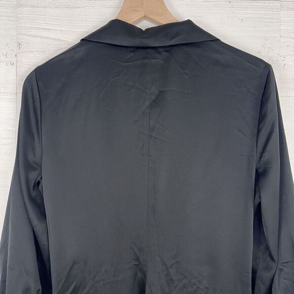 Theory Womens Black Satin Sheath Dress Size 8 Twist-Front Long-Sleeve V Neck - Picture 8 of 16